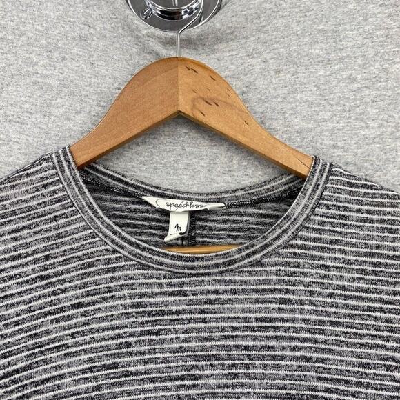 Speechless Dress Womens Medium Black Gray Striped Bell Sleeves Short Pullover - Picture 4 of 9